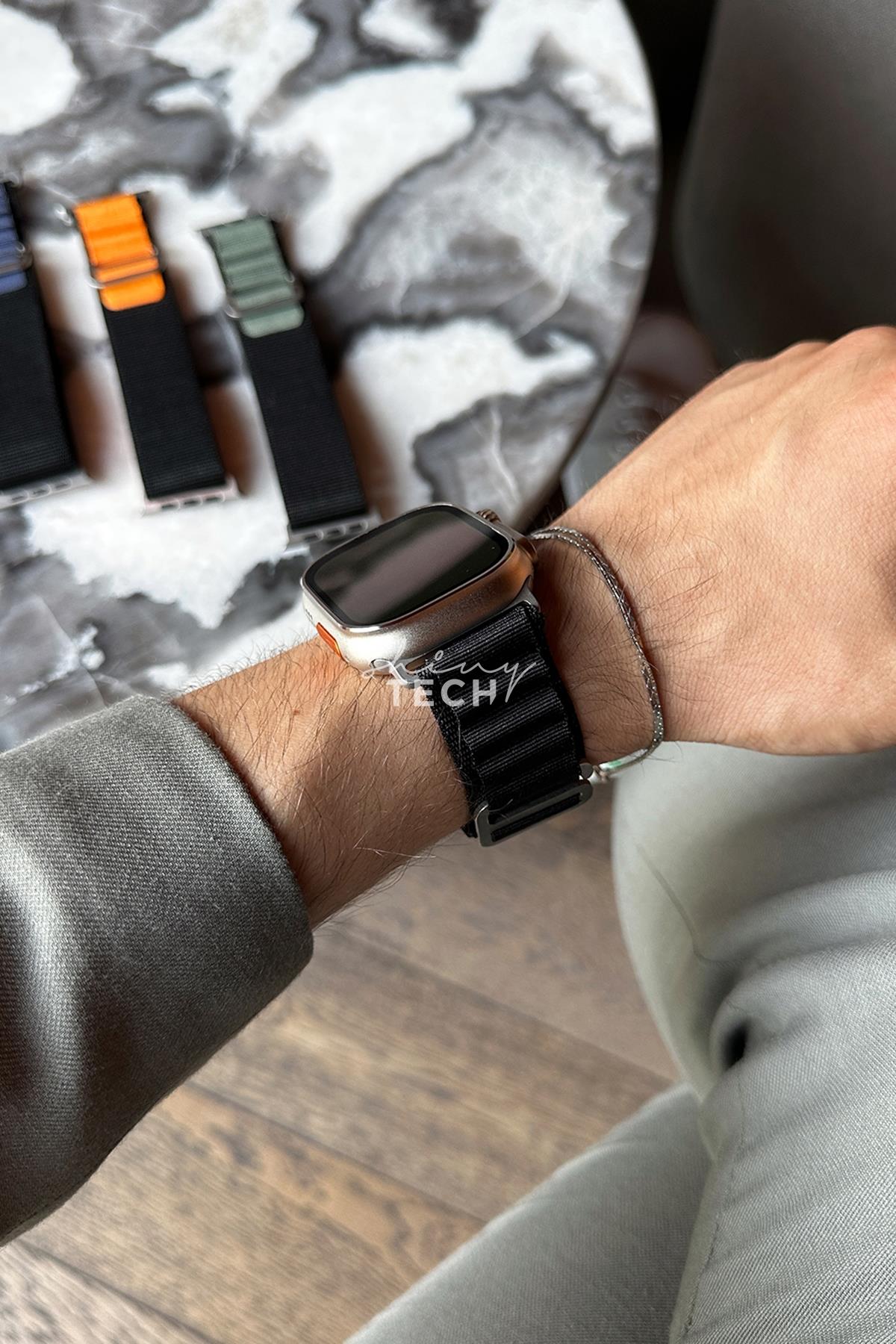 Apple Watch Uyumlu Alpine Loop Kordon Siyah - ShinyTECH