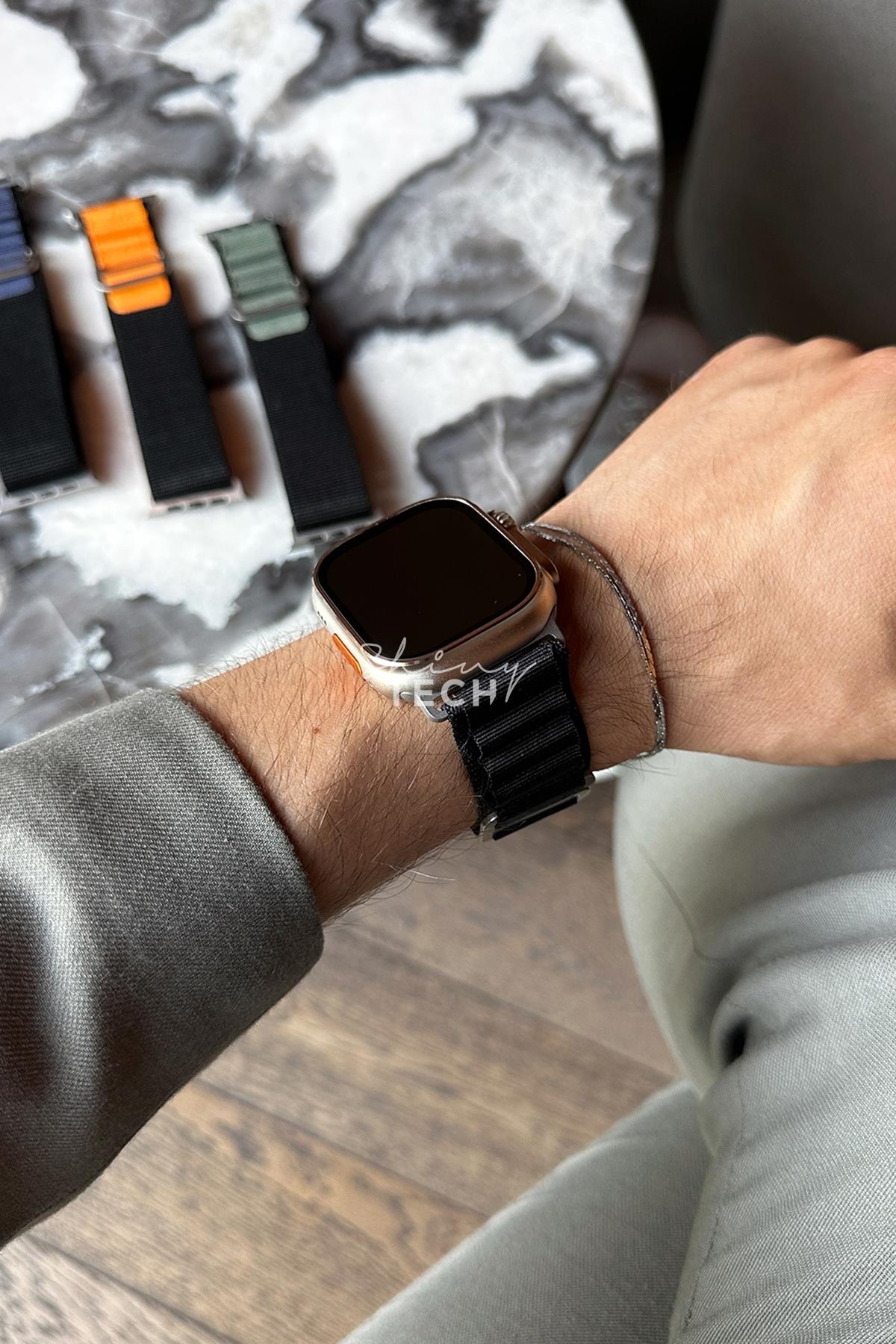 Apple Watch Uyumlu Alpine Loop Kordon Siyah - ShinyTECH