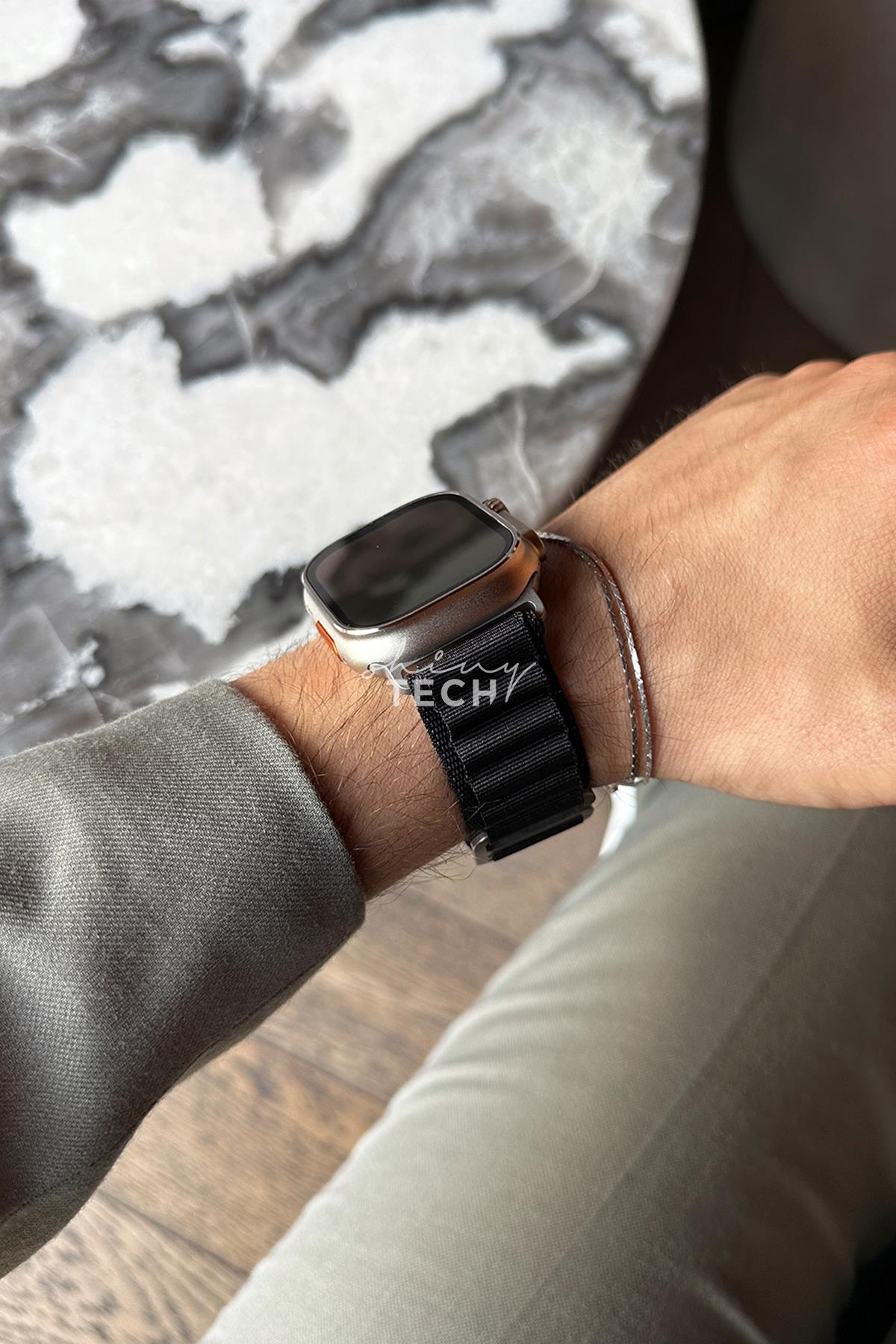 Apple Watch Uyumlu Alpine Loop Kordon Siyah - ShinyTECH