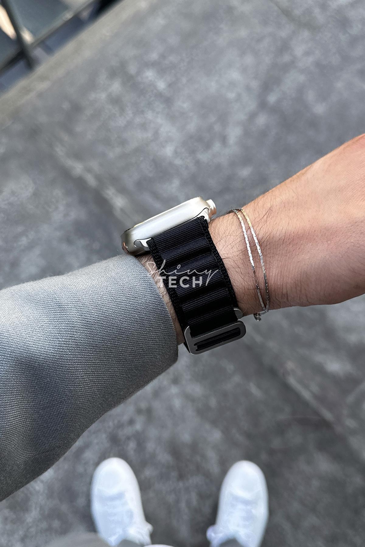 Apple Watch Uyumlu Alpine Loop Kordon Siyah - ShinyTECH