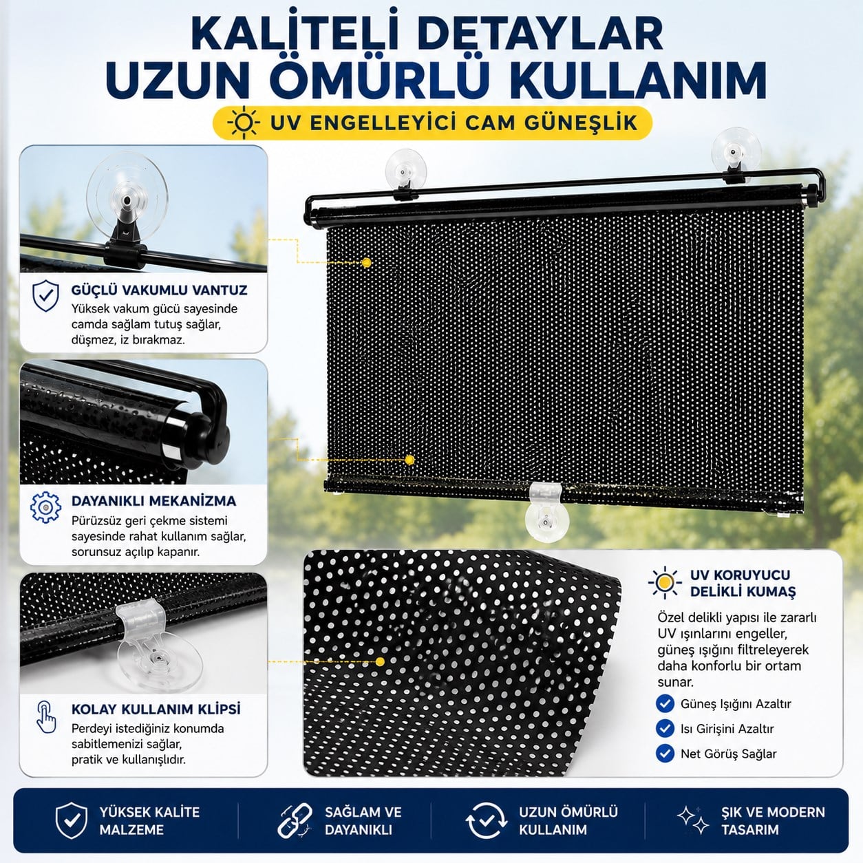 50x125 Cm Geri Çekilebilen Araç İçi Ön Cam Güneşlik, Ev Tipi Cam Güneşlik UV Engelleyici