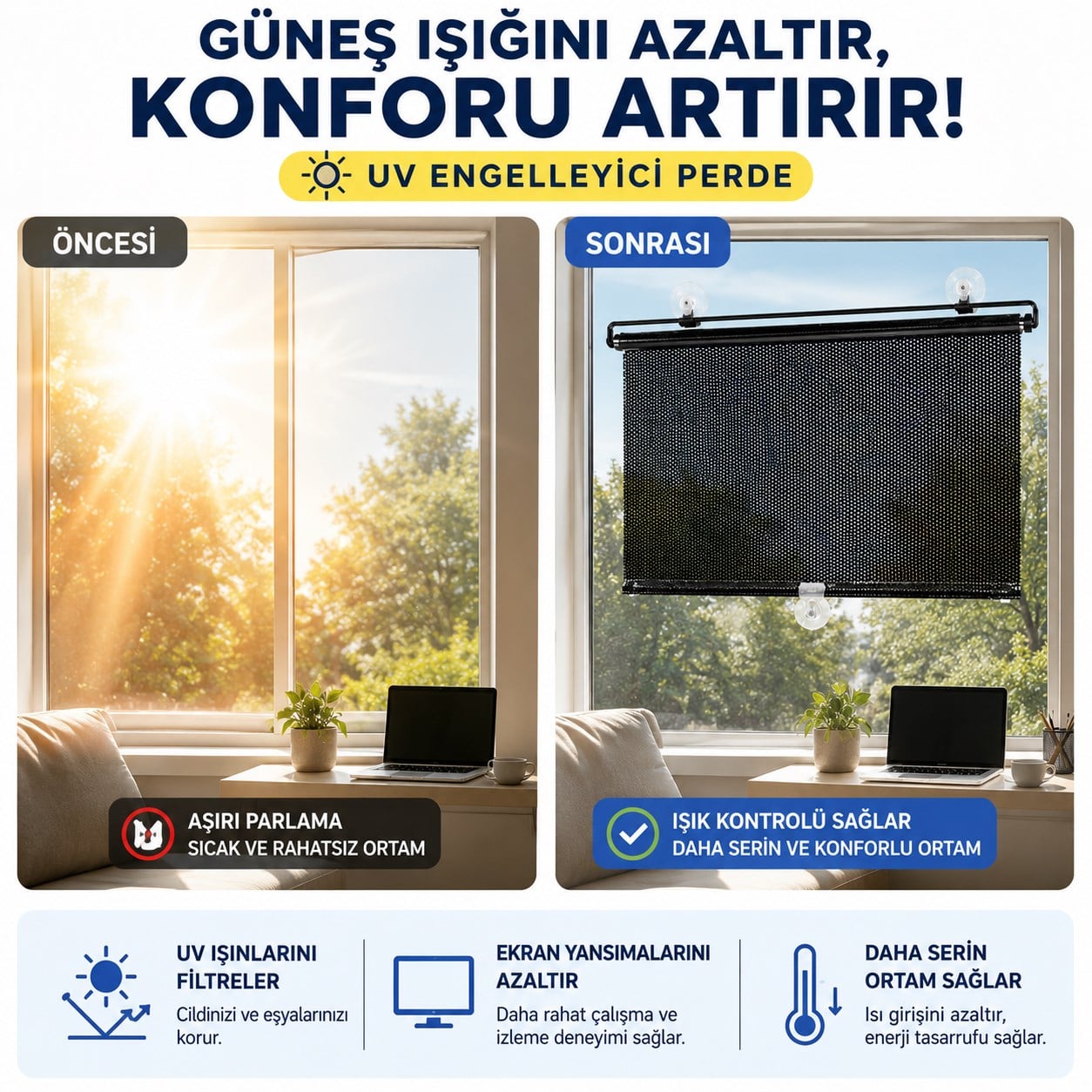 50x125 Cm Geri Çekilebilen Araç İçi Ön Cam Güneşlik, Ev Tipi Cam Güneşlik UV Engelleyici