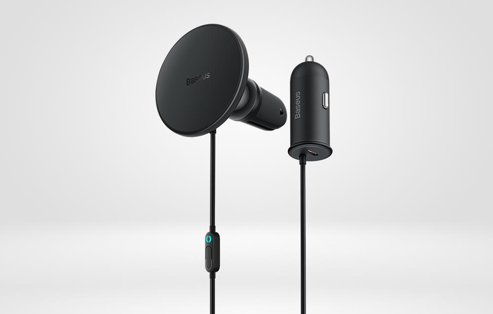 Baseus 15W Magsafe Kablosuz Araç Şarjı ve 25W Type-C Araç Çakmaklık Şarjı Aleti, Led Işıklı Araç Şarjı
