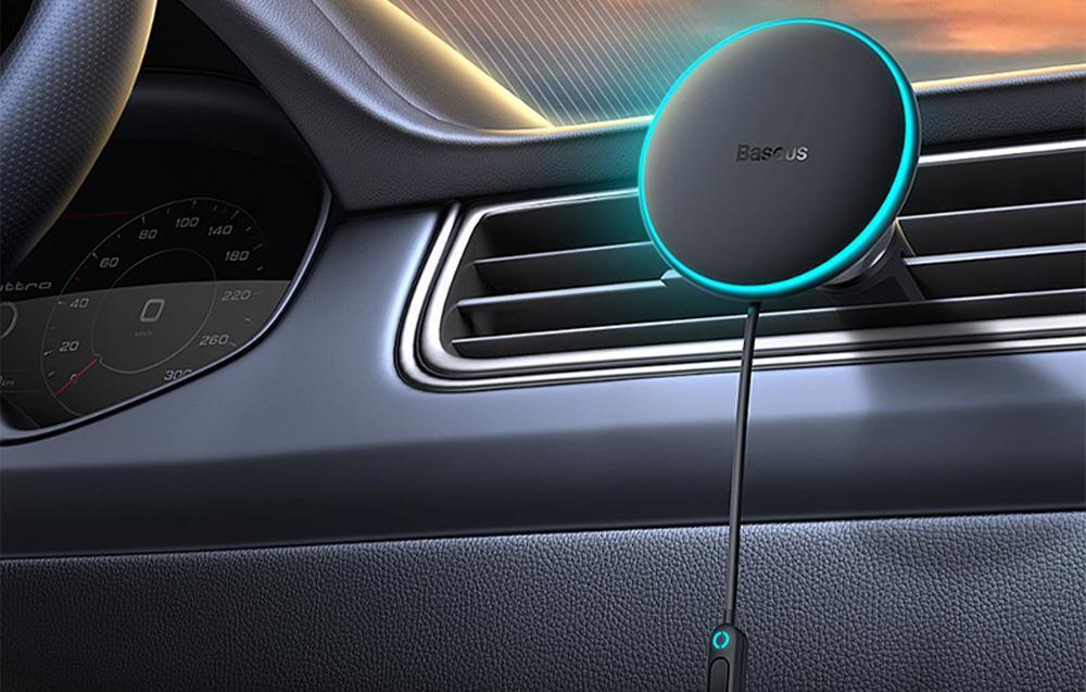 Baseus 15W Magsafe Kablosuz Araç Şarjı ve 25W Type-C Araç Çakmaklık Şarjı Aleti, Led Işıklı Araç Şarjı