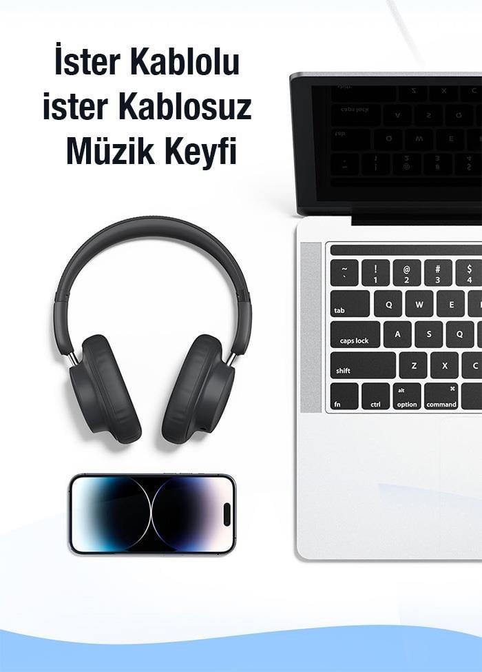 Baseus BT5.3V Premium Mikrofonlu Gürültü Engelleyici Kulaküstü Bluetooth Kulaklık, 40mm Polimer Diyafram