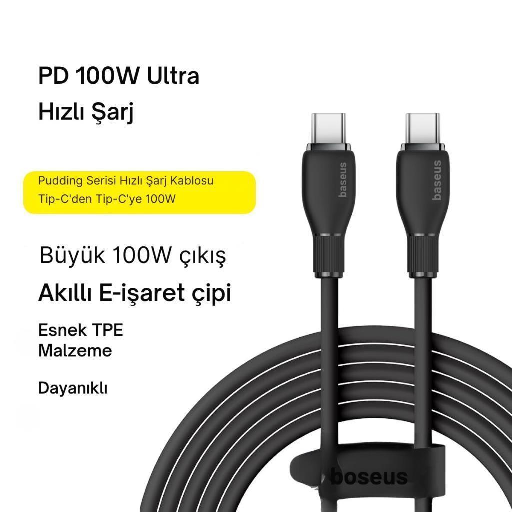 Baseus MEGA Hızlı 1.2MT 100W Type-C To Type C Şarj Kablosu, Akım Ve Isı Korumalı Type C Kablo, PC, Tablet, Telefon