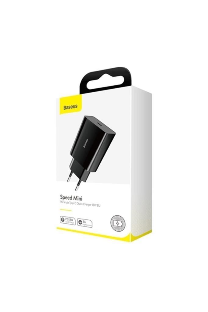 Baseus Speed Mini Quick Charger 20W Şarj Başlık Type-C Hızlı Şarj Adaptörü Siyah