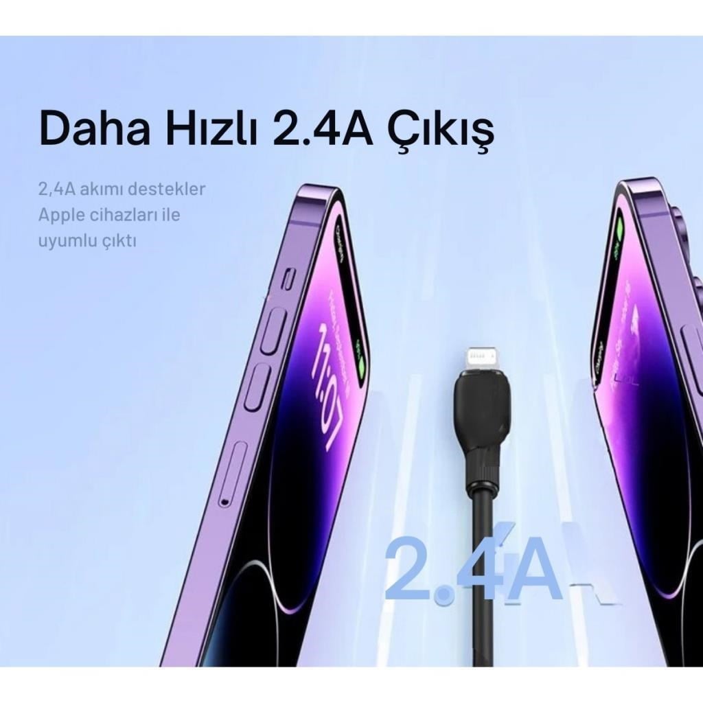 Baseus Ultra Hızlı 1.2MT 2.4A İphone Şarj Kablosu İphone 11 12 13 14 Pro Max Şarj Kablo, Akım ve Isı Korumalı