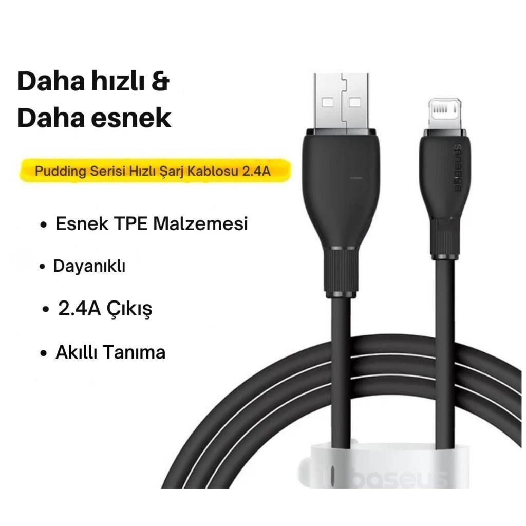 Baseus Ultra Hızlı 1.2MT 2.4A İphone Şarj Kablosu İphone 11 12 13 14 Pro Max Şarj Kablo, Akım ve Isı Korumalı