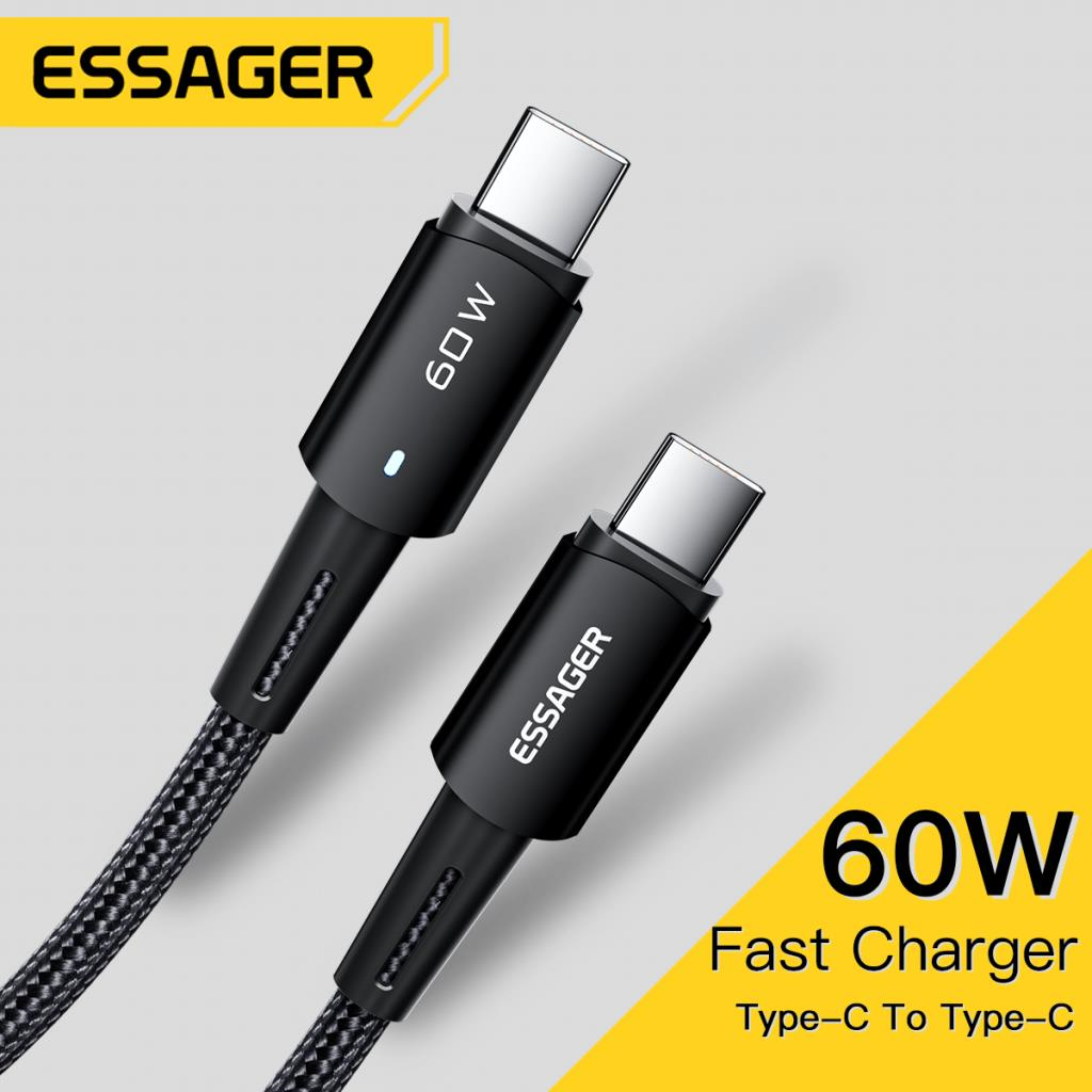 Essager 0.50CM 60W Type C to Type-C Ultra Hızlı Data Şarj Kablosu,Süper Dayanıklı Şarj ve Data Kablosu
