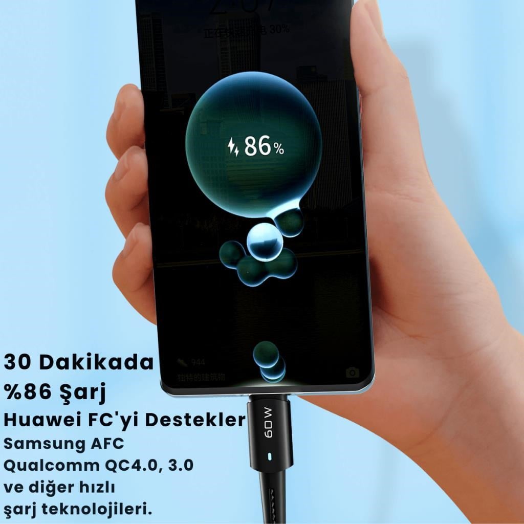 Essager 0.50CM 60W Type C to Type-C Ultra Hızlı Data Şarj Kablosu,Süper Dayanıklı Şarj ve Data Kablosu