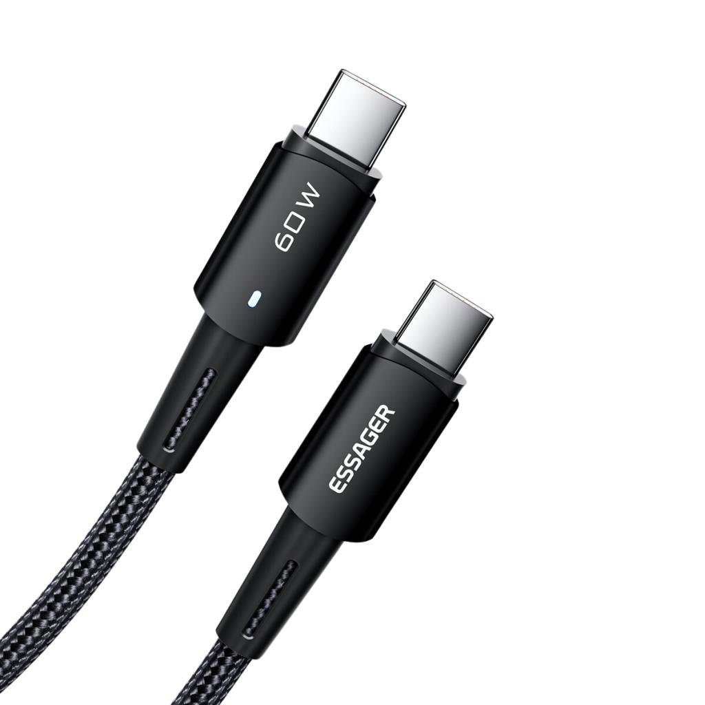 Essager 0.50CM 60W Type C to Type-C Ultra Hızlı Data Şarj Kablosu,Süper Dayanıklı Şarj ve Data Kablosu