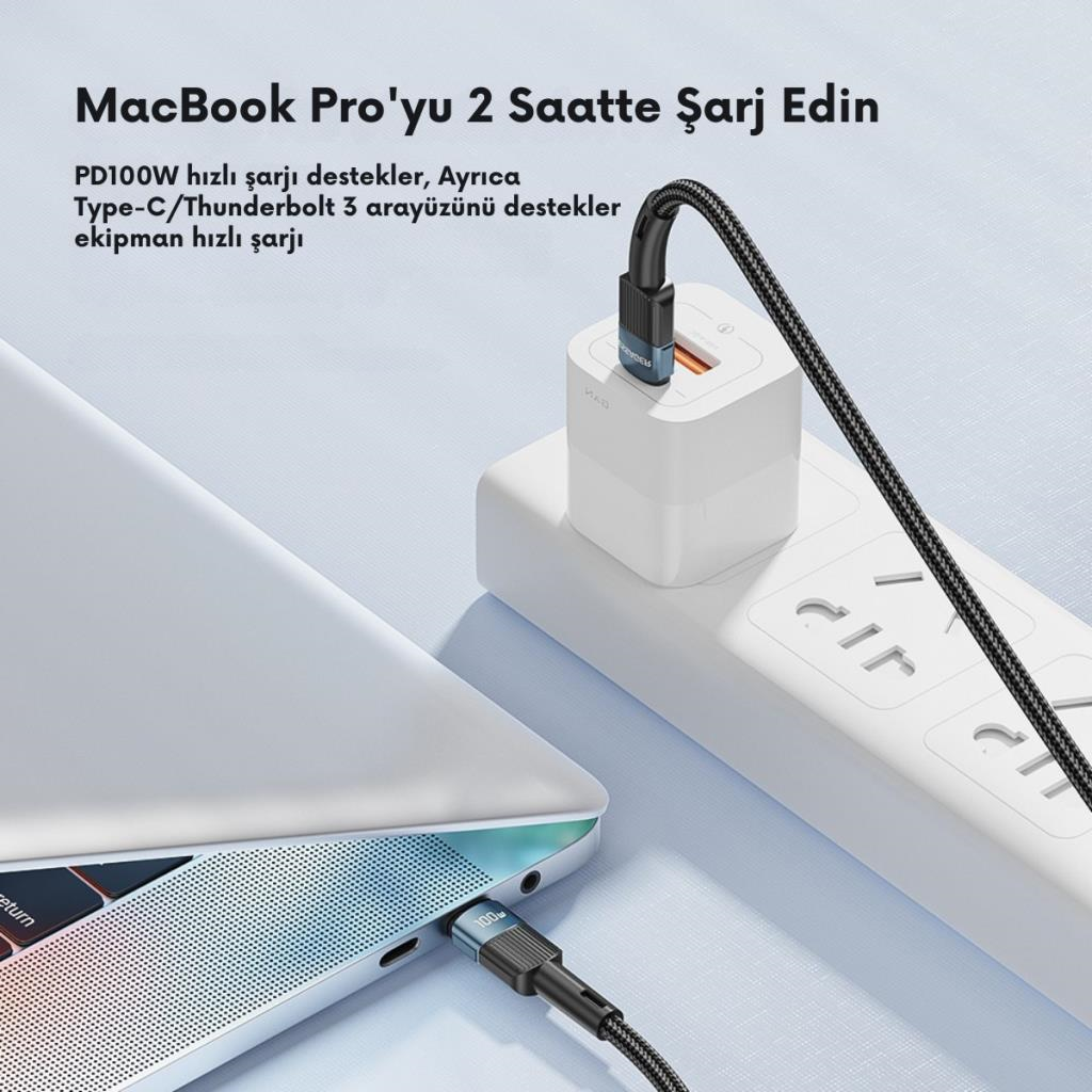 Essager 0.50CM PD 100W QC4.0 Süper Hızlı Type C To Type C Şarj Data Kablosu, Akım,Isı, Batarya Korumalı