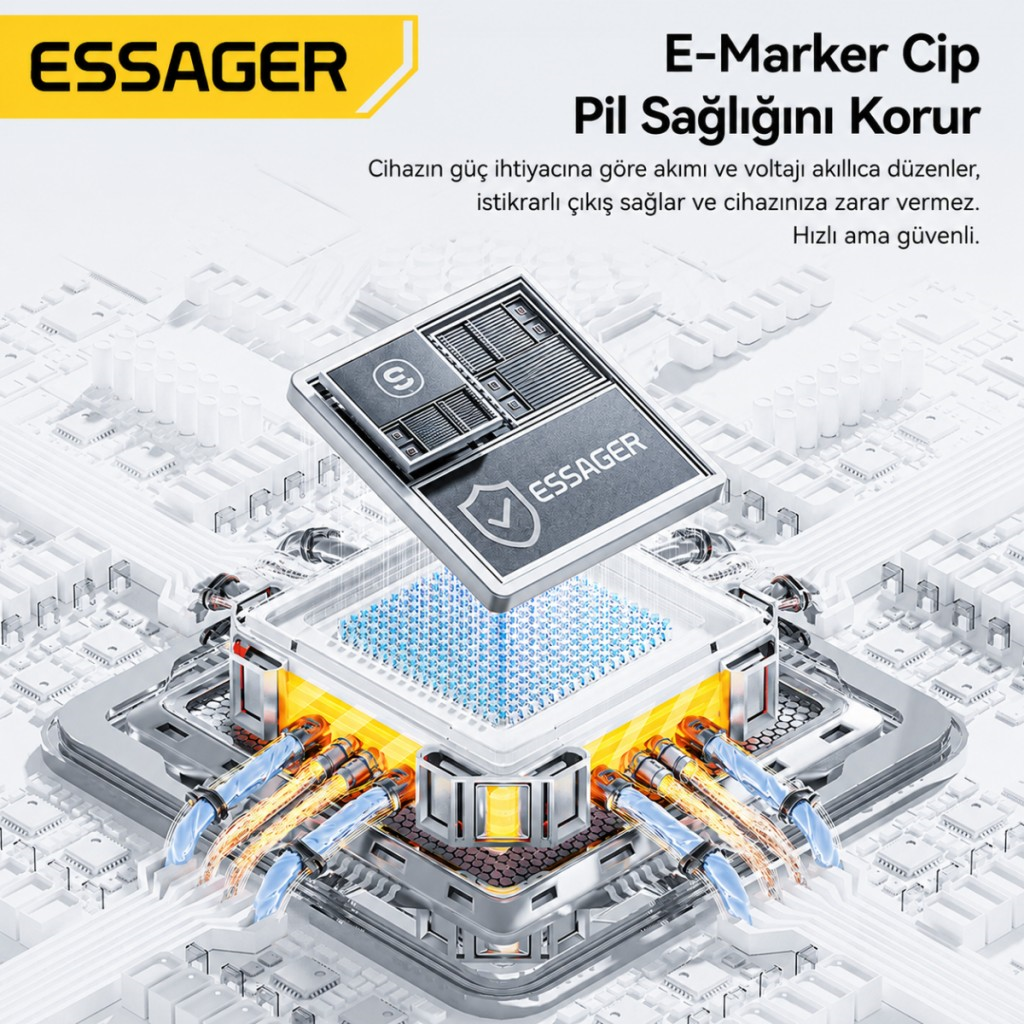 Essager 1 Metre 100W Type-C to Type-C Stant Olabilen Hızlı Şarj Kablosu 5A 480Mbps Veri Aktarımlı Örgülü Dayanıklı