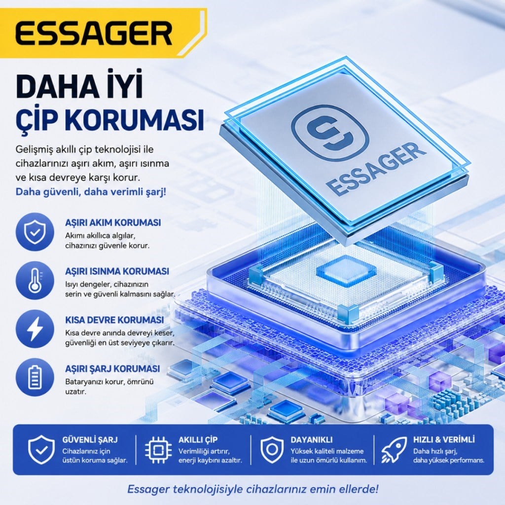 Essager 1 Metre 7A 100W E-Marker Süper Hızlı USB To Type C Şarj Data Kablosu, Akım,Isı, Güçlü Kablo