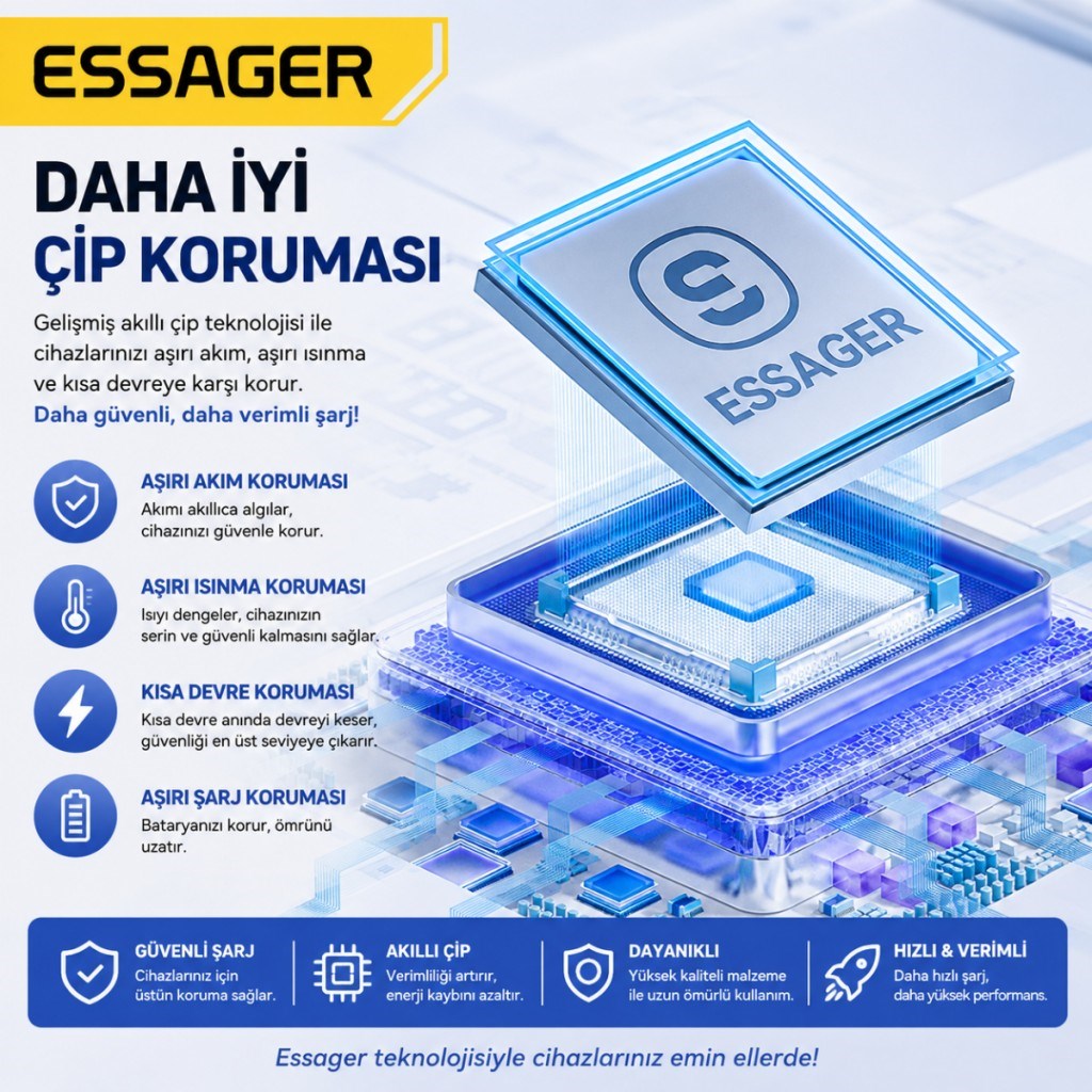Essager 1 Metre 7A 100W E-Marker Süper Hızlı USB To Type C Şarj Data Kablosu, Akım,Isı, Güçlü Kablo
