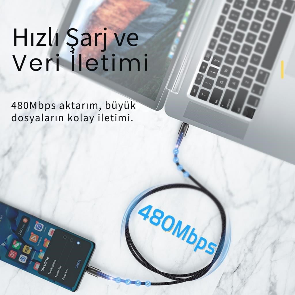 Essager 100W 5A Type C To Type C Süper Hızlı Şarj ve Data Kablosu, Kopmaz Örgü Tipi Süper Dayanıklı Kablo