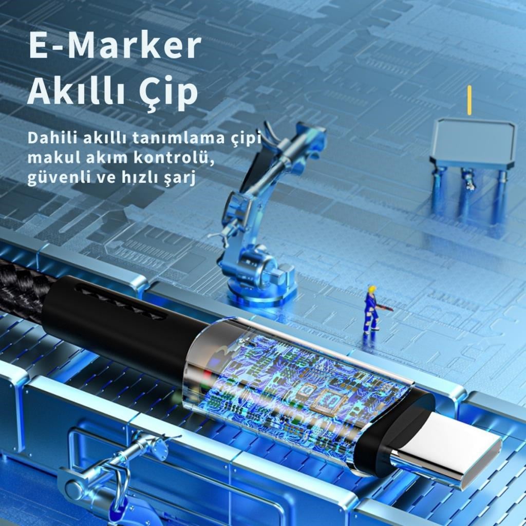 Essager 100W 5A Type C To Type C Süper Hızlı Şarj ve Data Kablosu, Kopmaz Örgü Tipi Süper Dayanıklı Kablo