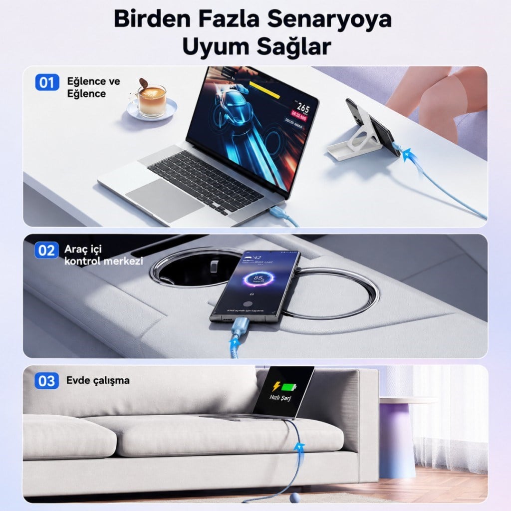 Essager 100W PD USB-C Type-C to Type-C 5A E-Marker Çipli Hızlı Şarj ve 480Mbps Data Aktarım Örgülü Kablo