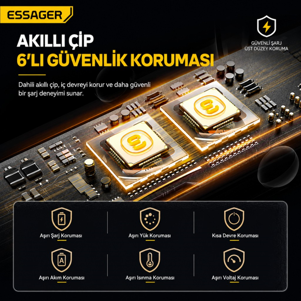 Essager 12V-24V 105W Dijital Ekranlı Süper Hızlı Araç Şarj Cihazı 2x Type-C + USB-A 3 Port PD PPS Hızlı Şarj 
