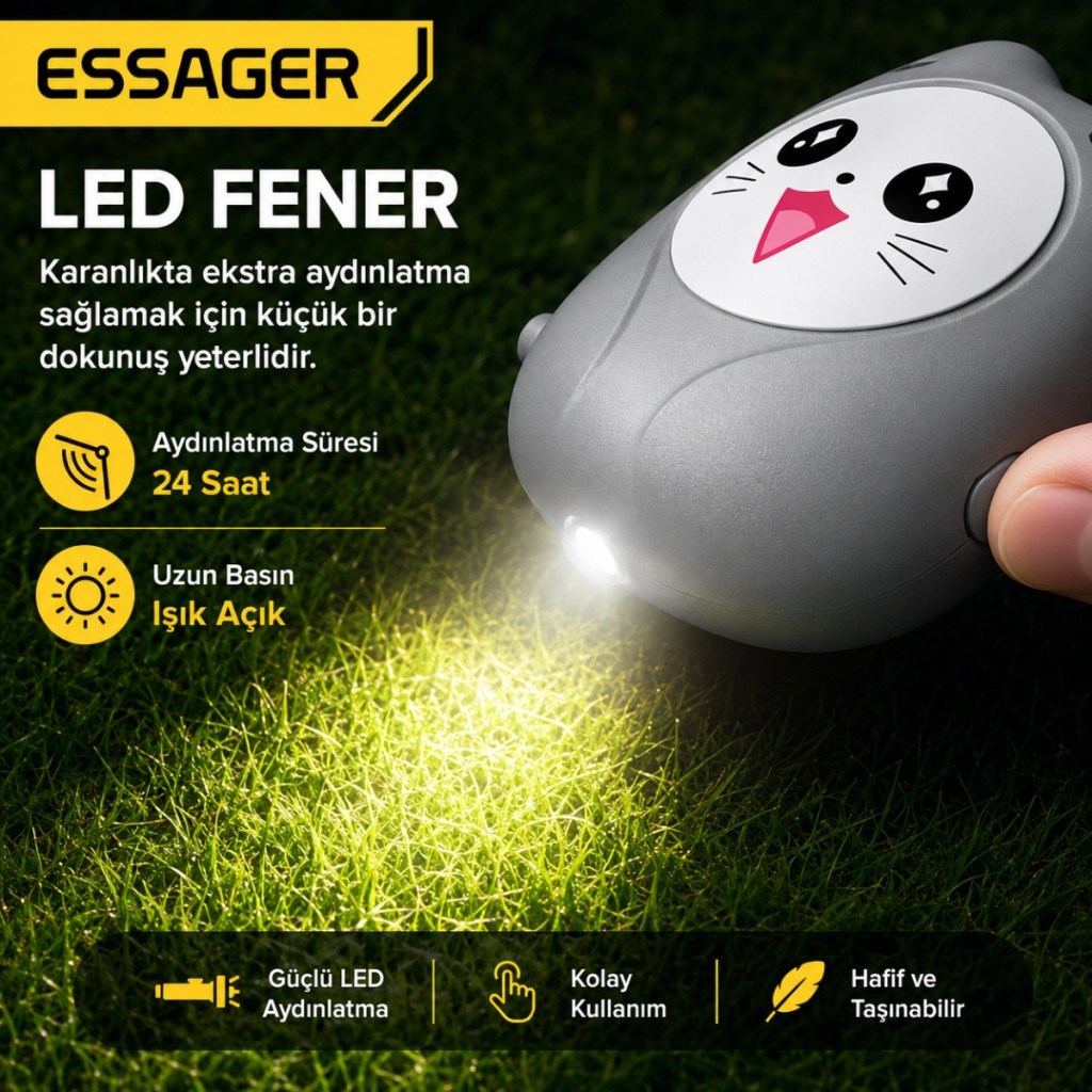ESSAGER 130 dB Kişisel Güvenlik Alarmı – LED Fenerli, Çekmeli Acil Durum Alarmı, 450mAh Şarjlı Taşınabilir Anahtarlık