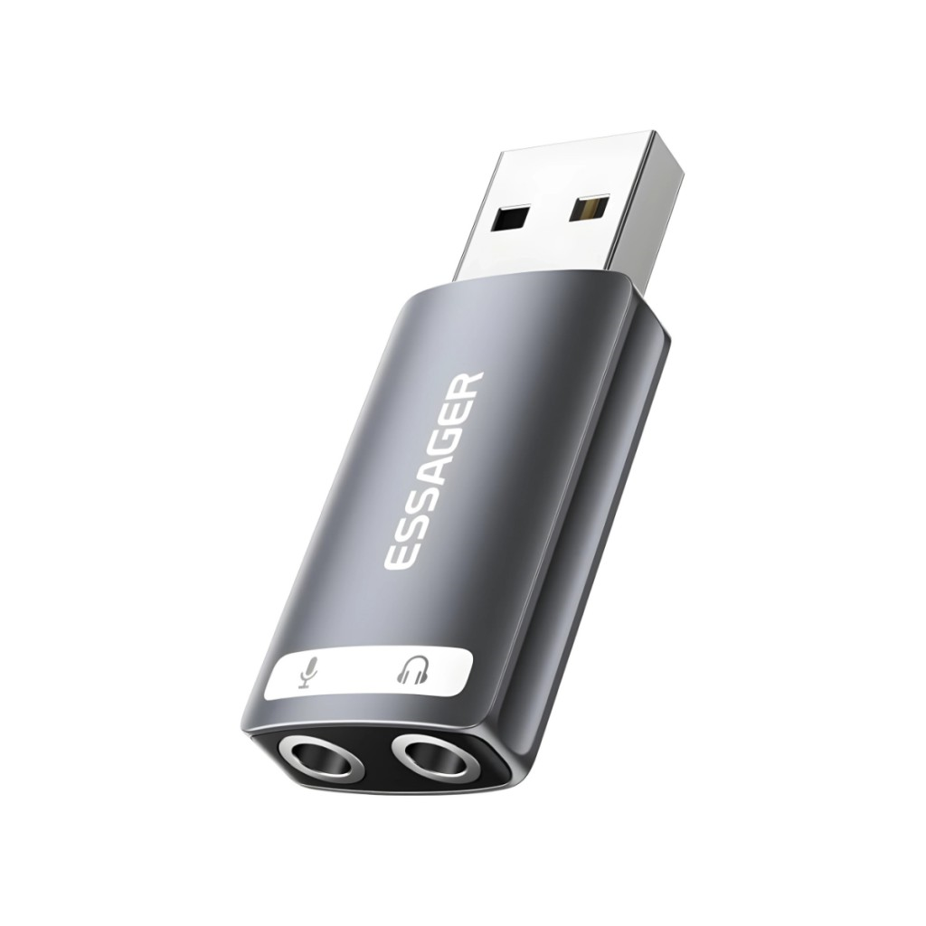 Essager 2in1 USB To 2x 3.5MM Aux Çevirici Adaptör, Kulaklık ve Mikforon Çevirici, Harici Ses Kartı