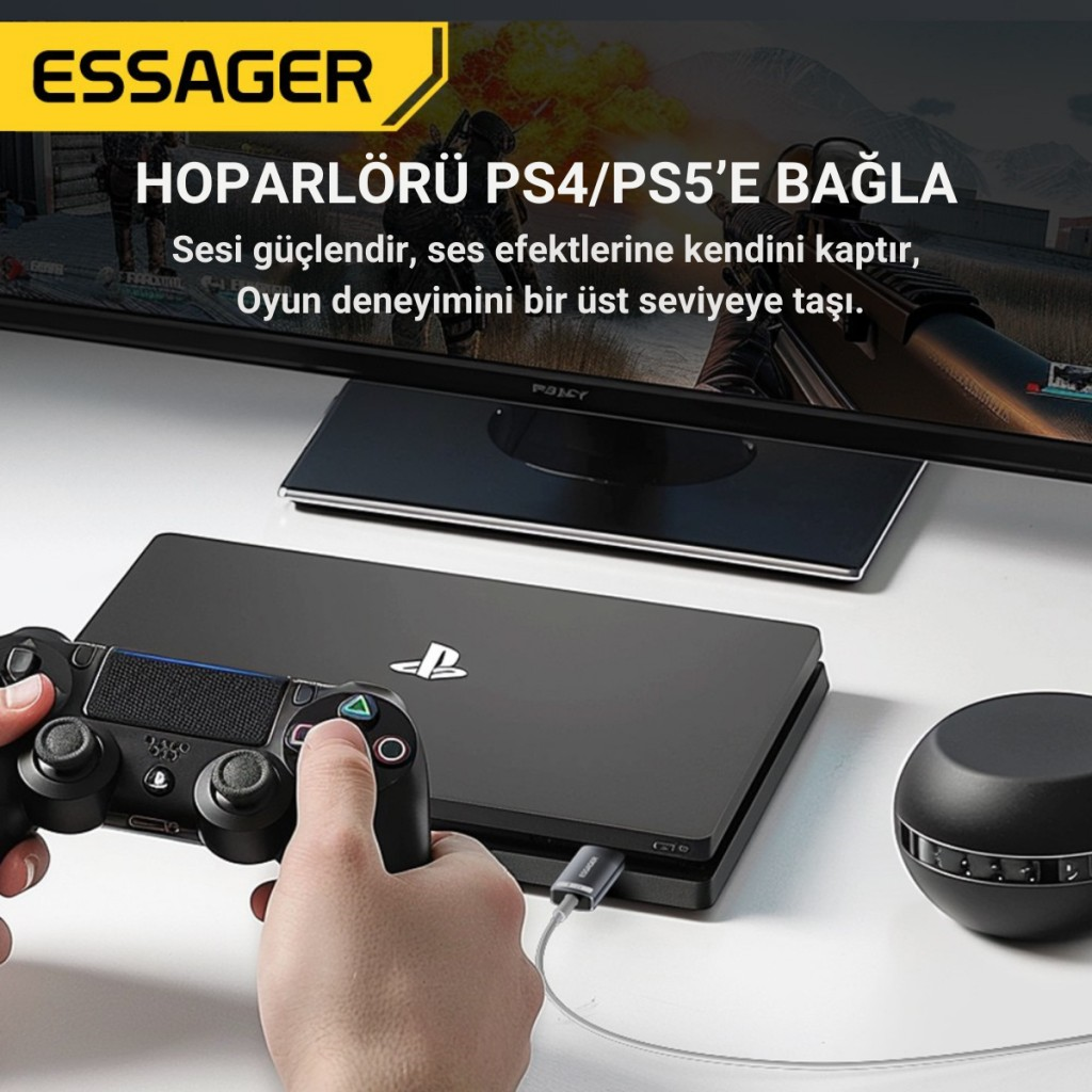 Essager 2in1 USB To 2x 3.5MM Aux Çevirici Adaptör, Kulaklık ve Mikforon Çevirici, Harici Ses Kartı