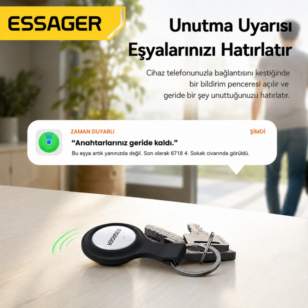 ESSAGER 4 Adet SET Akıllı SmartTag Takip Cihazı iPhone iOS Uyumlu Konum Bulucu Anahtar Çanta Valiz Takip Cihazı