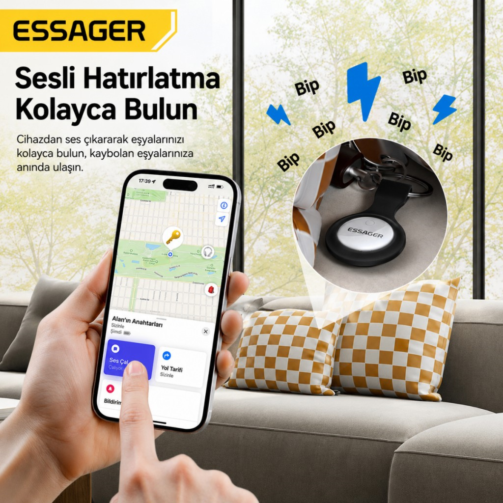 ESSAGER 4 Adet SET Akıllı SmartTag Takip Cihazı iPhone iOS Uyumlu Konum Bulucu Anahtar Çanta Valiz Takip Cihazı