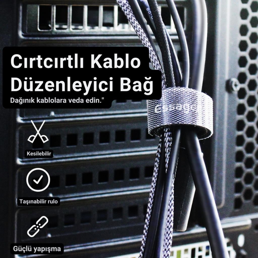 Essager 5 Metre Cırt Cırt Bantlı Kablo Sarıcı Düzenleyici Organizatör, Kesilebilir Kablo Düzenleyici