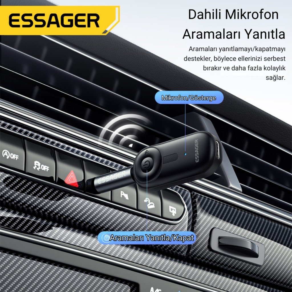 ESSAGER Bluetooth 5.3 Adaptör Transmitter | Eller Serbest Görüşme, Kablosuz Ses Aktarımı, HiFi Kalite