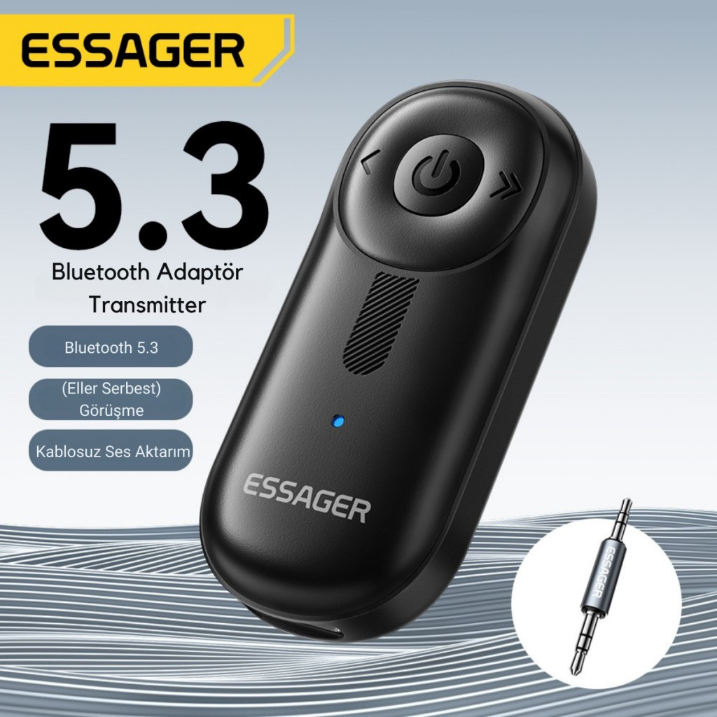 ESSAGER Bluetooth 5.3 Adaptör Transmitter | Eller Serbest Görüşme, Kablosuz Ses Aktarımı, HiFi Kalite