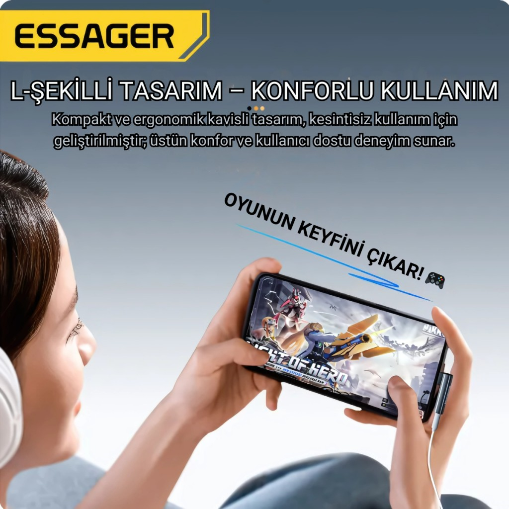 ESSAGER L Tip Type-C to 3.5mm Ses ve Kulaklık Çıkışı, Hifi Ses Destekli, Telefon, Tablet, PC Uyumlu