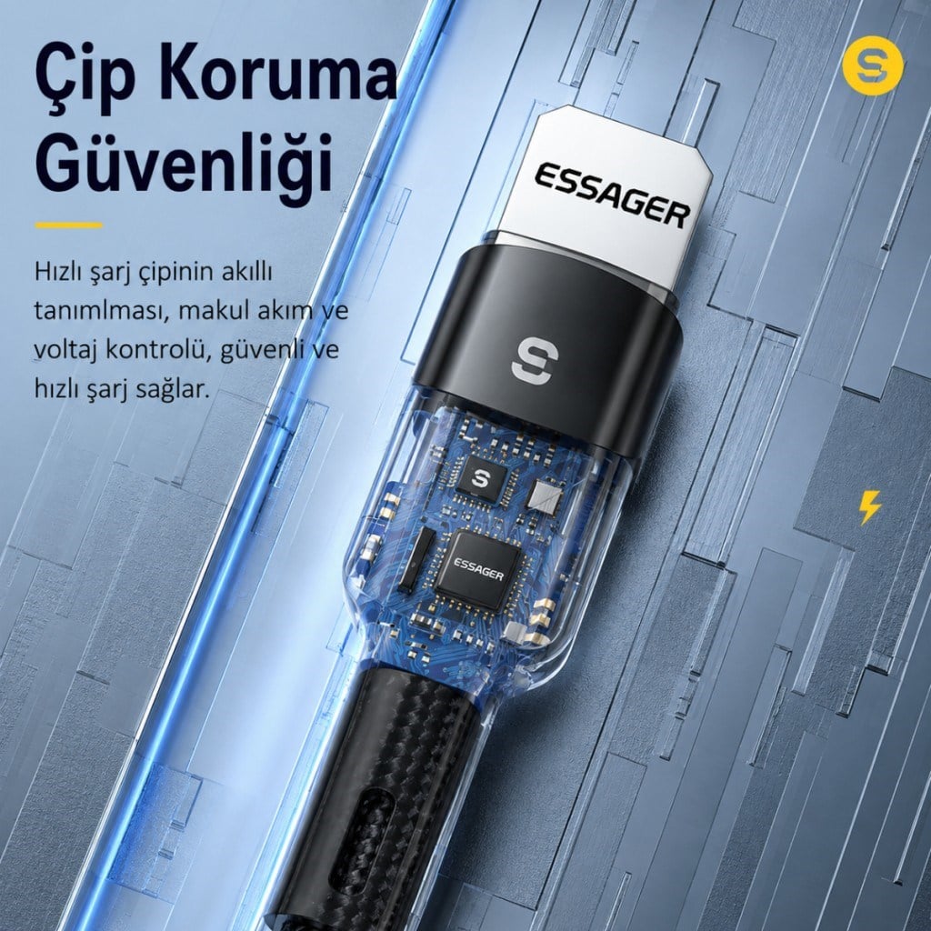 Essager USB-A to Lightning 2.4A Hızlı Şarj ve Data Kablosu – 480 Mbps Veri Aktarımı – Dayanıklı Örgülü Kablo