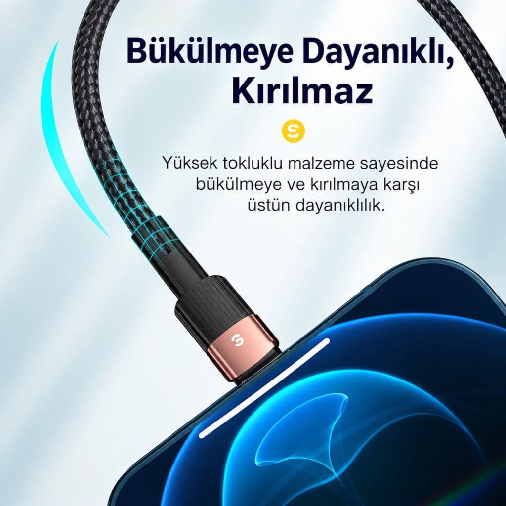 Essager USB-A to Lightning 2.4A Hızlı Şarj ve Data Kablosu – 480 Mbps Veri Aktarımı – Dayanıklı Örgülü Kablo