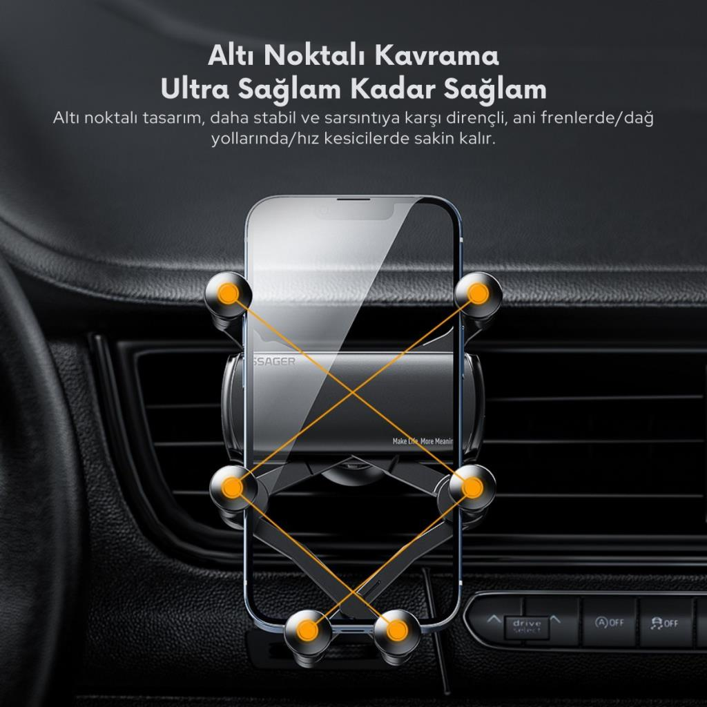 Essager V Tipi Süper Stabil Klipsli Araç İçi Telefon Tutucu, 360 Derece Dönebilen Düşmez Titremez Telefon Tutucu