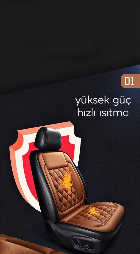 Polham 12V Araç İçi Isıtmalı Koltuk Minderi, Koltuk Kılıf Koruyuculu Isıtmalı Tüm Araçlara Uyumlu Minder