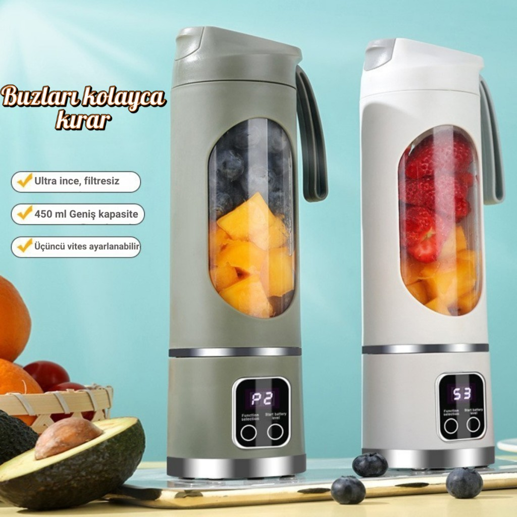 Polham 1500Mah Şarjlı Taşınabilir 12 Bıçaklı 50W Süper Güçlü Buz Kırıcı Kişisel Smoothie Blenderı