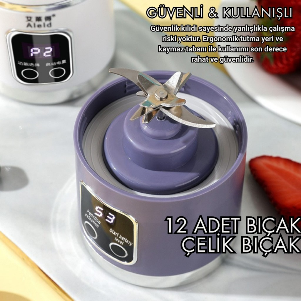 Polham 1500Mah Şarjlı Taşınabilir 12 Bıçaklı 50W Süper Güçlü Buz Kırıcı Kişisel Smoothie Blenderı