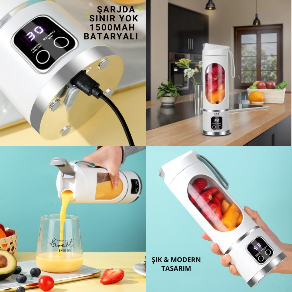 Polham 1500Mah Şarjlı Taşınabilir 12 Bıçaklı 50W Süper Güçlü Buz Kırıcı Kişisel Smoothie Blenderı