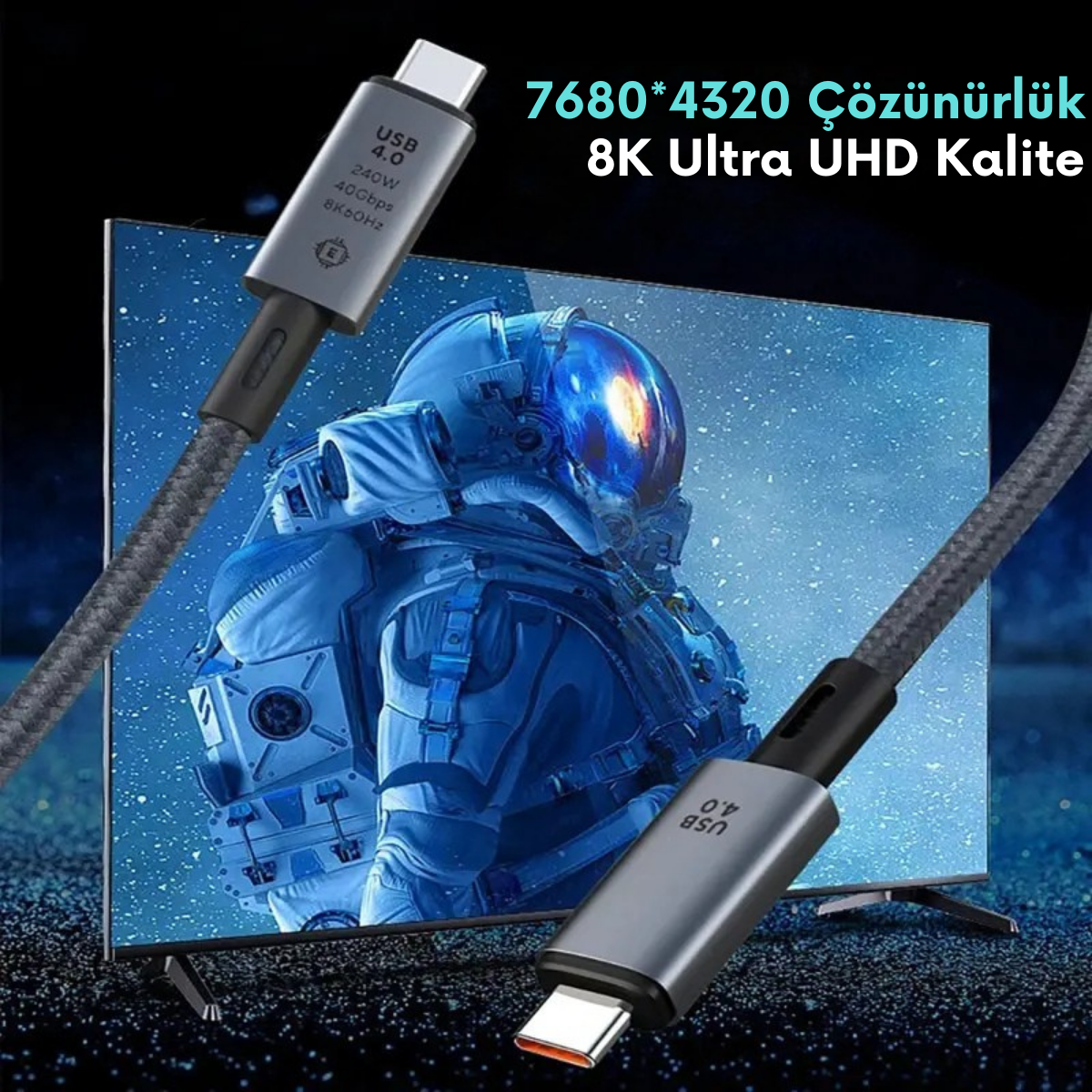 Polham 1MT USB 4.0 240W Thunderbolt Type-C to Type-C Şarj, Data ve 8K 60Hz Görüntü Aktarım Kablosu