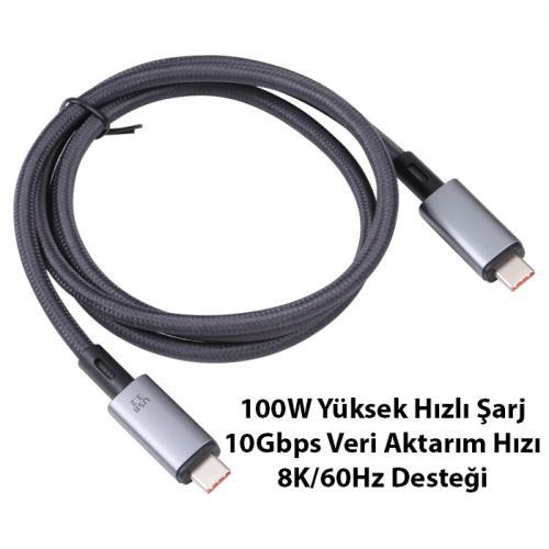 Polham 1MT USB3.2 100W Thunderbolt Type-C to Type-C Şarj, Data ve 8K 60Hz Görüntü Aktarım Kablosu
