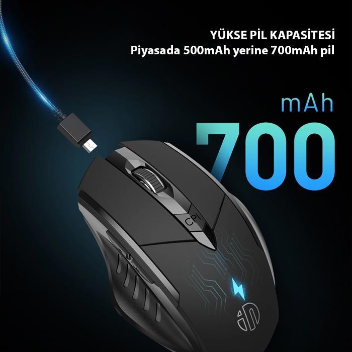 Polham 2.4G 700mAh Şarj Edilebilir Süper Sessiz Gaming, Oyuncu Mouse, Ergonomik Tasarımlı Mouse