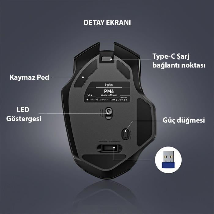 Polham 2.4G 500mAh Şarj Edilebilir Süper Sessiz Gaming, Oyuncu Mouse, Ergonomik Tasarımlı Mouse