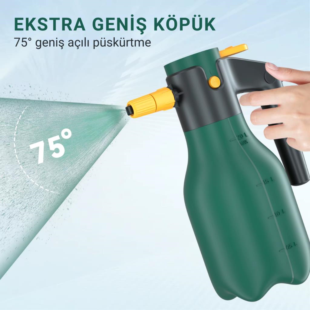 Polham 2 Litre Şarjlı Otomatik Yüksek Basınçlı Araç Yıkama Köpük Püskürtücü El Pompası, Çok Amaçlı Köpük Pompası