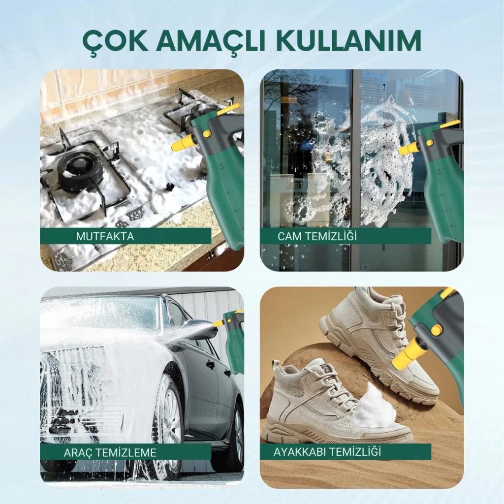 Polham 2 Litre Şarjlı Otomatik Yüksek Basınçlı Araç Yıkama Köpük Püskürtücü El Pompası, Çok Amaçlı Köpük Pompası