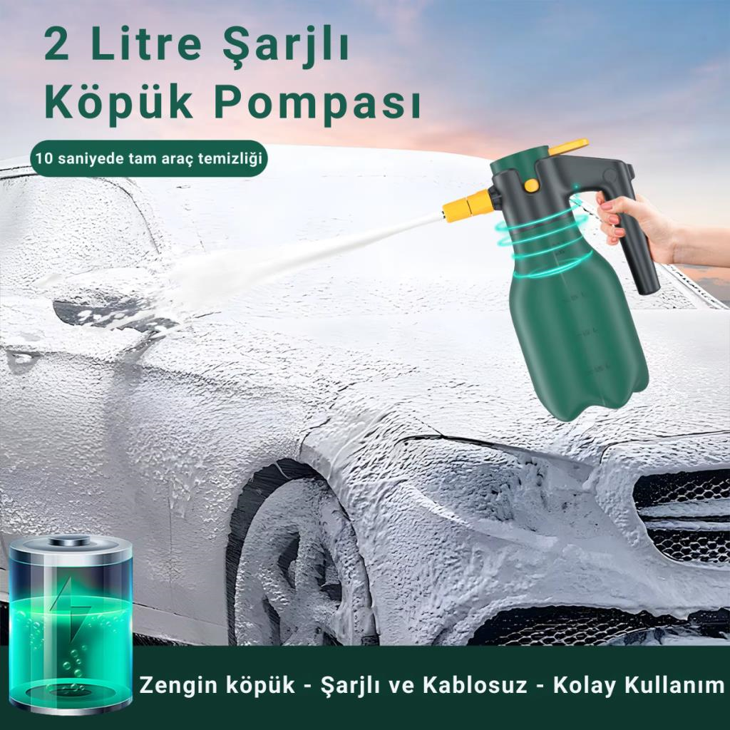 Polham 2 Litre Şarjlı Otomatik Yüksek Basınçlı Araç Yıkama Köpük Püskürtücü El Pompası, Çok Amaçlı Köpük Pompası