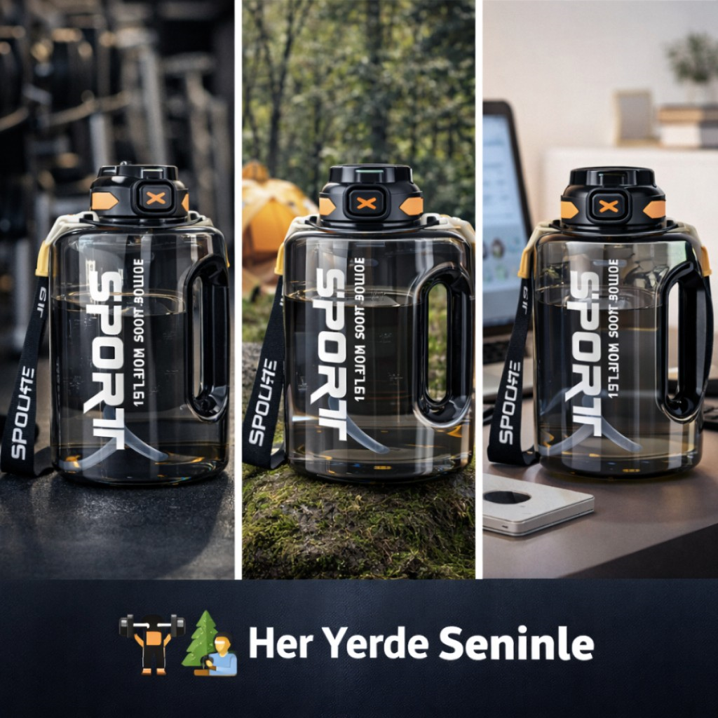 Polham 2 Litre Sporcu Su Matarası – Pipetli Açılır Kapak,Taşıma Askılı,Sızdırmaz Tasarım, BPA İçermez