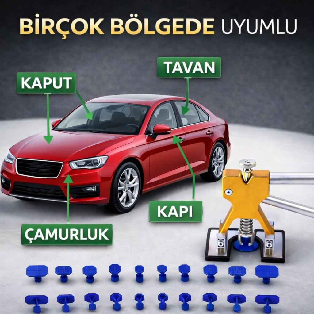 Polham 20 Parça Boyasız Göçük Düzeltme Seti | Kaput Kapı Çamurluk Göçük Onarım Aparatı | PDR Dent Repair Seti