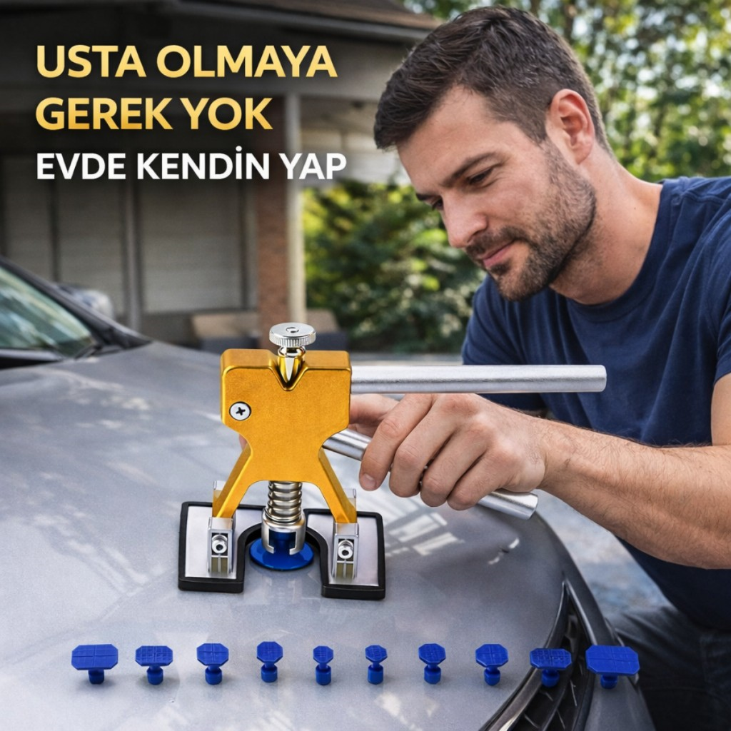 Polham 20 Parça Boyasız Göçük Düzeltme Seti | Kaput Kapı Çamurluk Göçük Onarım Aparatı | PDR Dent Repair Seti